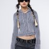 Minga London Jinx Grey Cropped Zip Hoodie Cardigan | Sweaters & Hoodies