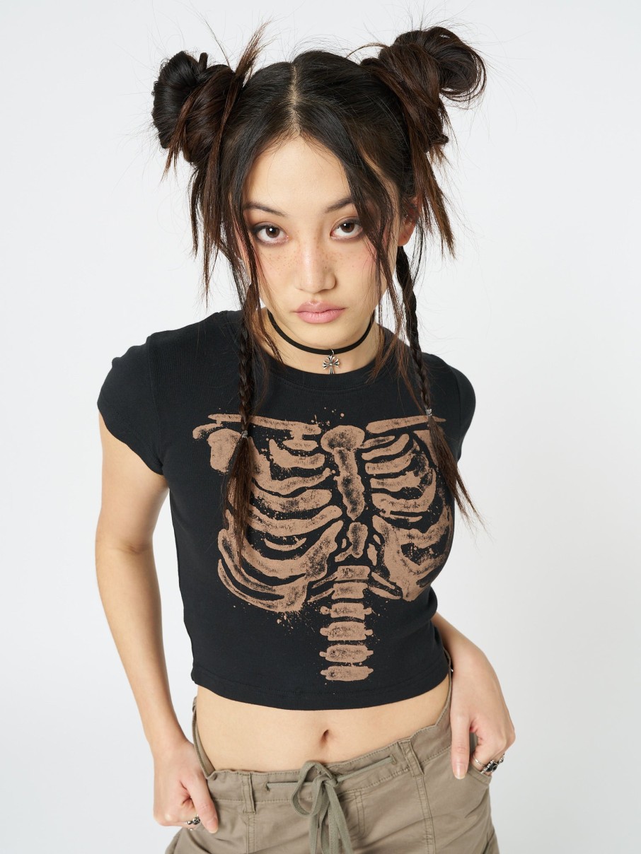 Minga London Skeleton Black Graphic Print Baby Tee | Tops & T-Shirts