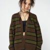 Minga London Neesa Brown & Green Stripe Knit Cardigan | Knitwear