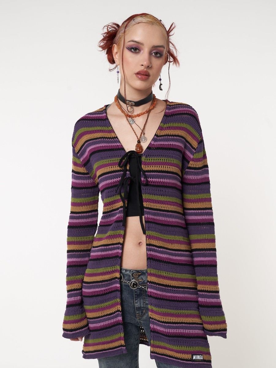 Minga London Luna Striped Tie Front Knit Cardigan | Jackets & Cardigans