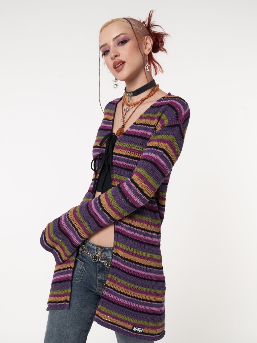 Minga London Luna Striped Tie Front Knit Cardigan | Jackets & Cardigans