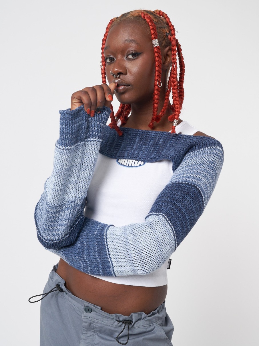 Minga London Fusion Blue Patchwork Knitted Shrug | Tops & T-Shirts