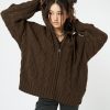 Minga London Eli Brown Zip Up Cable Knit Cardigan | Knitwear