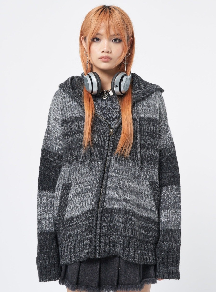 Minga London Carbon Zip Up Hood Knit Cardigan | Jackets & Cardigans