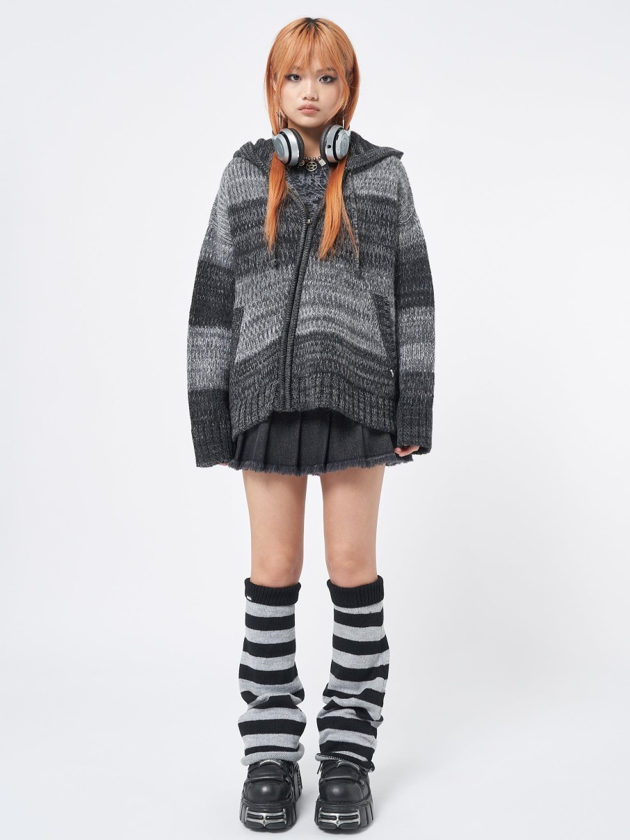 Minga London Carbon Zip Up Hood Knit Cardigan | Jackets & Cardigans