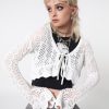 Minga London Elsie Tie Front Frill Crochet Crop Cardigan | Knitwear