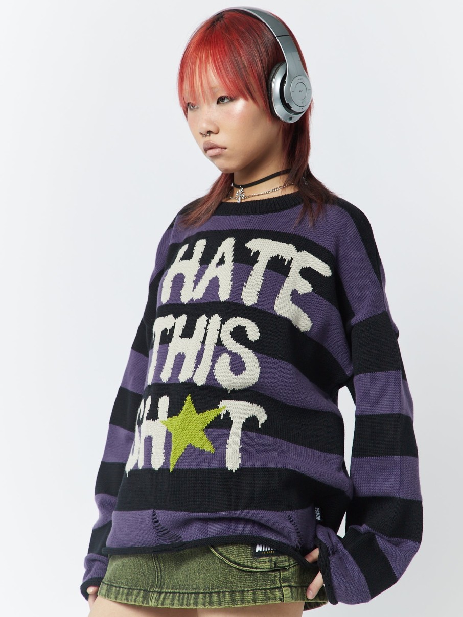 Minga London I Hate This Sh*T Graphic Striped Jumper | Knitwear