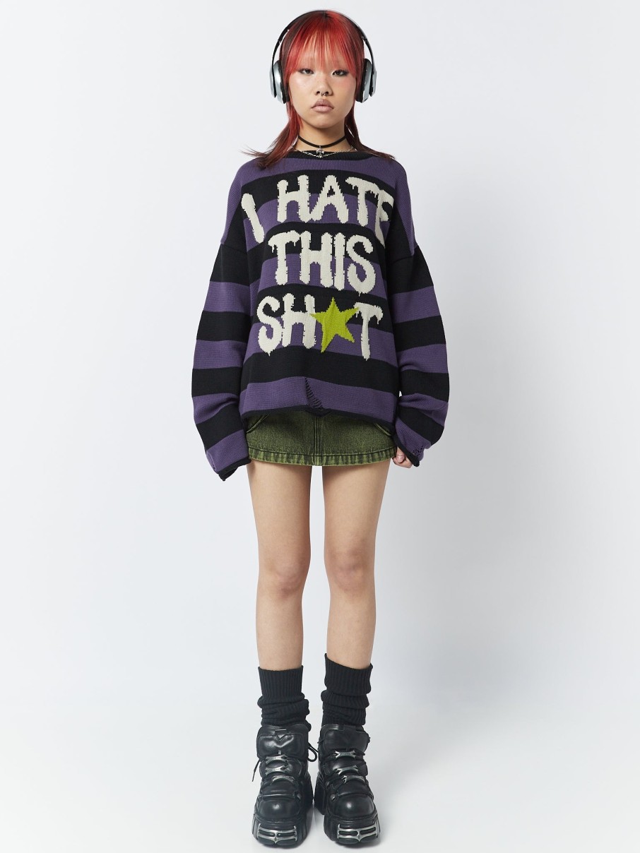 Minga London I Hate This Sh*T Graphic Striped Jumper | Knitwear