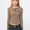 Minga London Brownie Half Button Striped Rib Top | Tops & T-Shirts