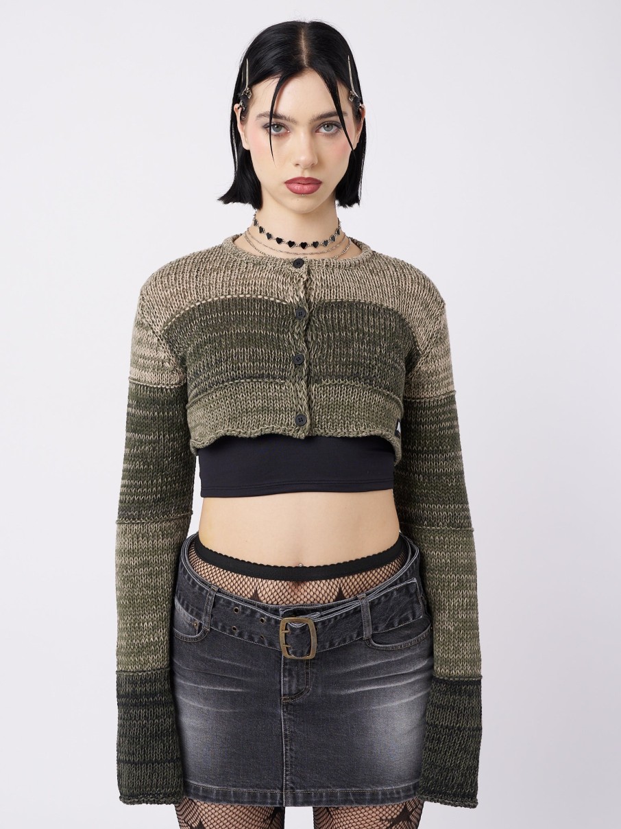 Minga London Drea Green Extreme Cropped Cardigan | Jackets & Cardigans