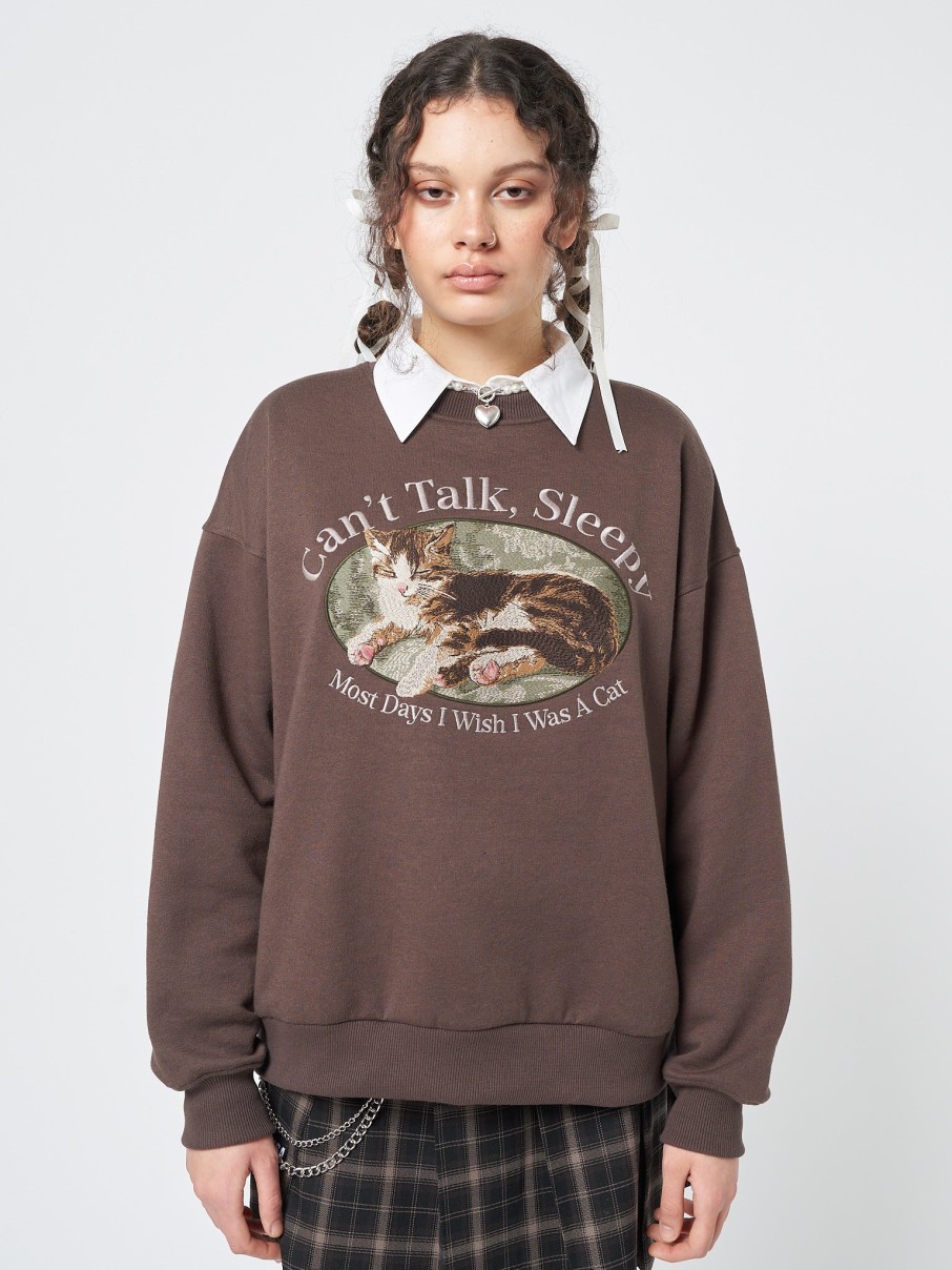 Minga London Can'T Talk Cat Embroidered Sweatshirt | Sweaters & Hoodies