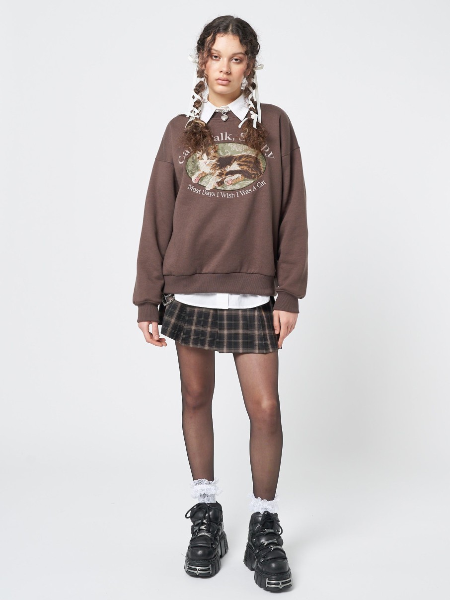 Minga London Can'T Talk Cat Embroidered Sweatshirt | Sweaters & Hoodies