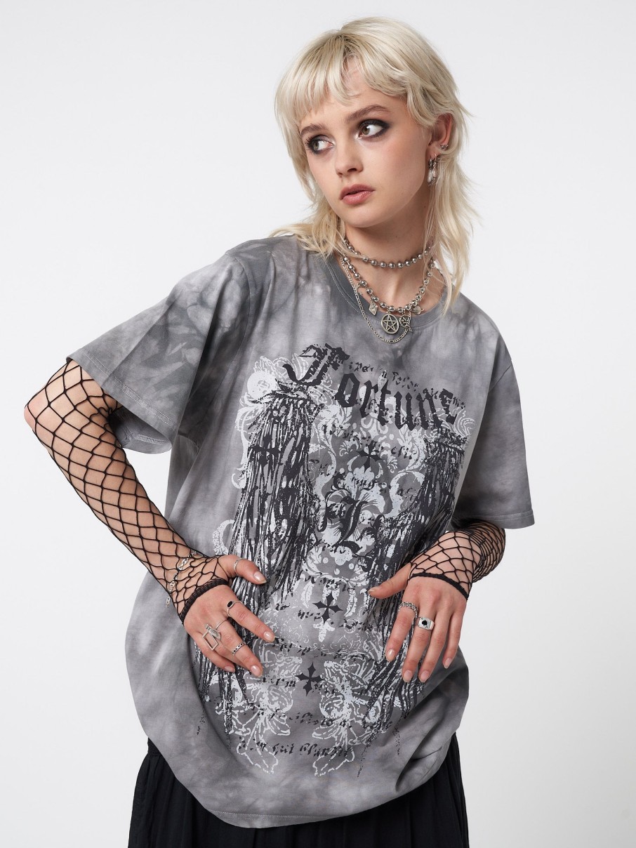 Minga London Fortune Wings Grey Tie Dye T-Shirt | Tops & T-Shirts