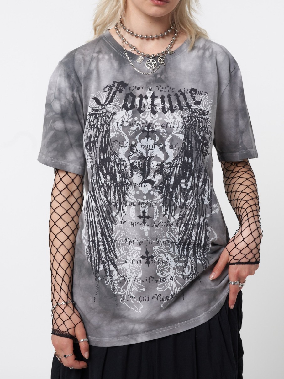 Minga London Fortune Wings Grey Tie Dye T-Shirt | Tops & T-Shirts