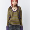 Minga London Paige Yellow & Purple Knitted Hoodie | Sweaters & Hoodies