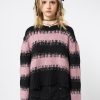 Minga London Clara Pink Cropped Striped Knit Sweater | Knitwear