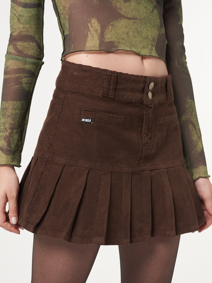 Minga London Brown Corduroy Pleated Mini Skirt | Bottoms