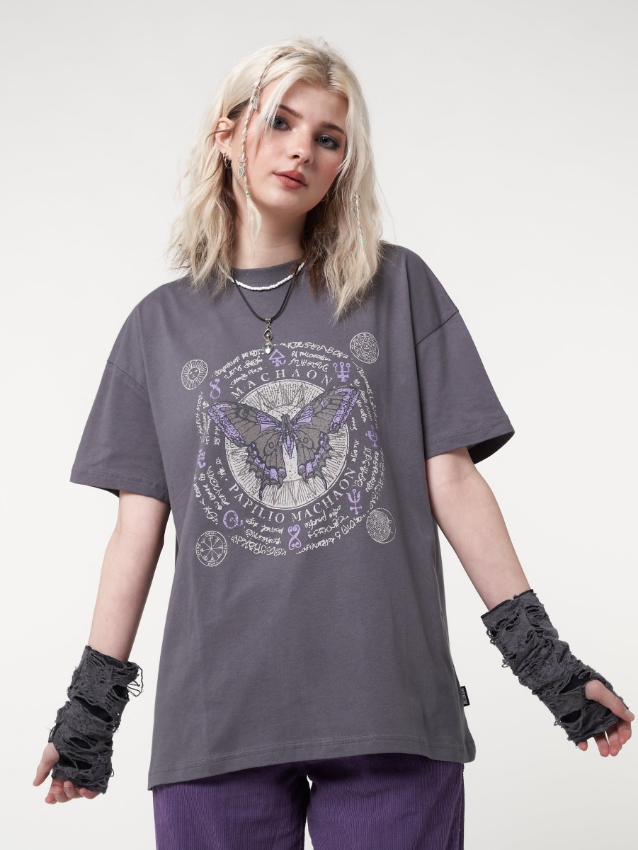 Minga London Ancient Butterfly Charcoal Grey T-Shirt | Tops & T-Shirts