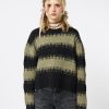 Minga London Clara Green Cropped Striped Knit Sweater | Knitwear