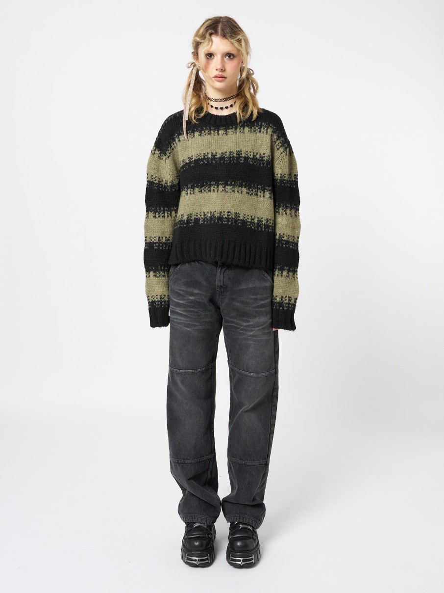 Minga London Clara Green Cropped Striped Knit Sweater | Knitwear