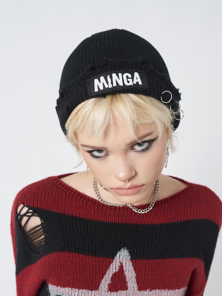 Minga London Minga Black Distressed Beanie | Accessories