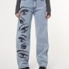 Minga London Yin Yang Eyes Printed Loose Fit Straight Leg Jeans | Bottoms