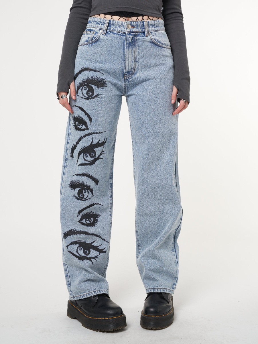 Minga London Yin Yang Eyes Printed Loose Fit Straight Leg Jeans | Bottoms