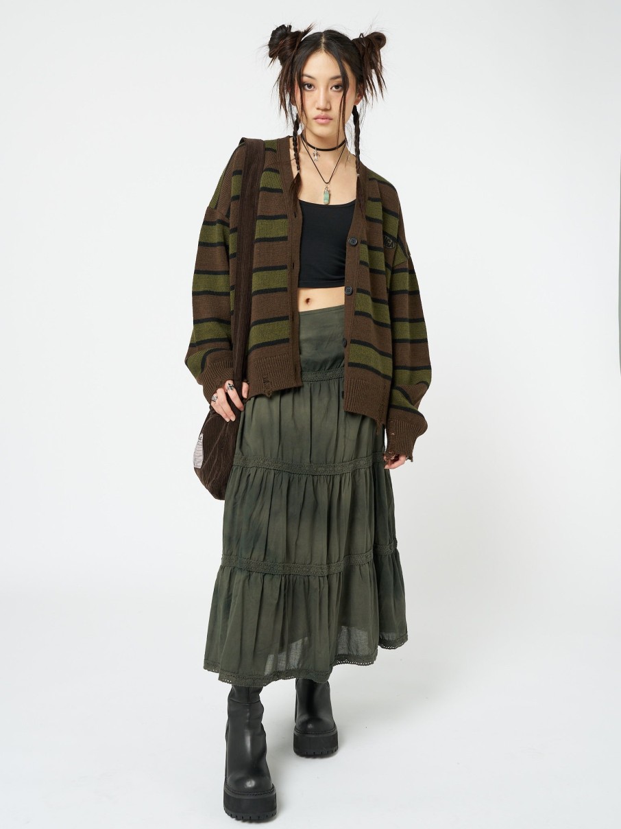 Minga London Neesa Brown & Green Stripe Knit Cardigan | Jackets & Cardigans