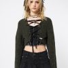 Minga London Arabella Green Knitted Lace Up Cardigan | Knitwear