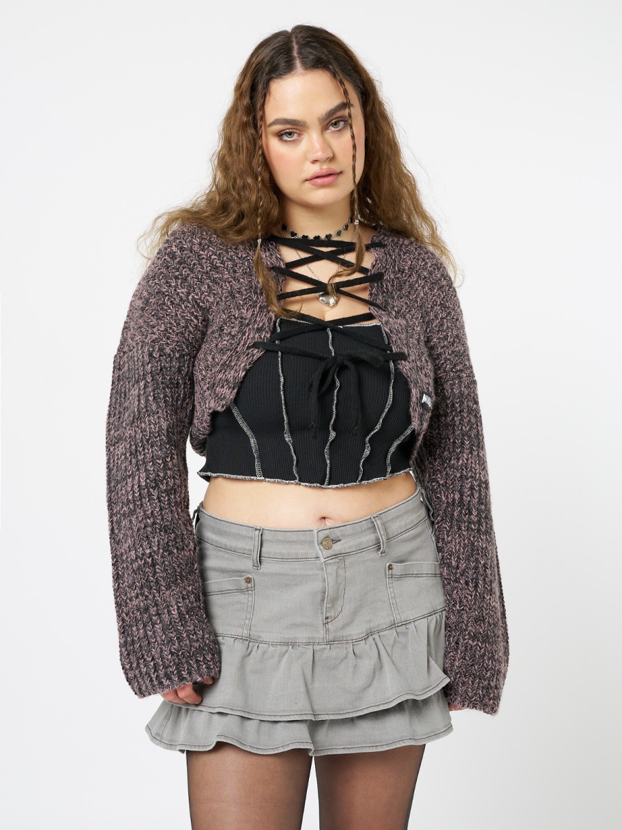 Minga London Arabella Mauve Knitted Lace Up Cardigan | Knitwear