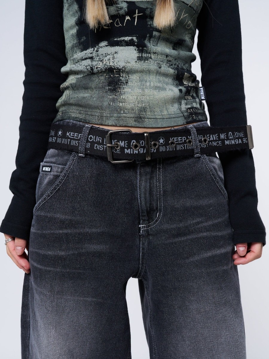 Minga London Do Not Disturb Black Canvas Belt | Accessories