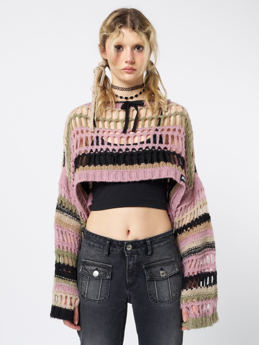 Minga London Giselle Pink Extreme Crop Knit Sweater | Knitwear