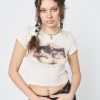 Minga London Anti Social Cat Club Ecru Baby Tee | Tops & T-Shirts