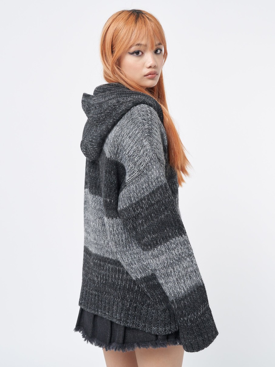 Minga London Carbon Zip Up Hood Knit Cardigan | Knitwear