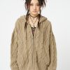 Minga London Eli Beige Zip Up Cable Knit Cardigan | Jackets & Cardigans