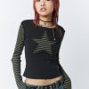 Minga London Lost Star Green Black Striped Long Sleeve Top | Tops & T-Shirts