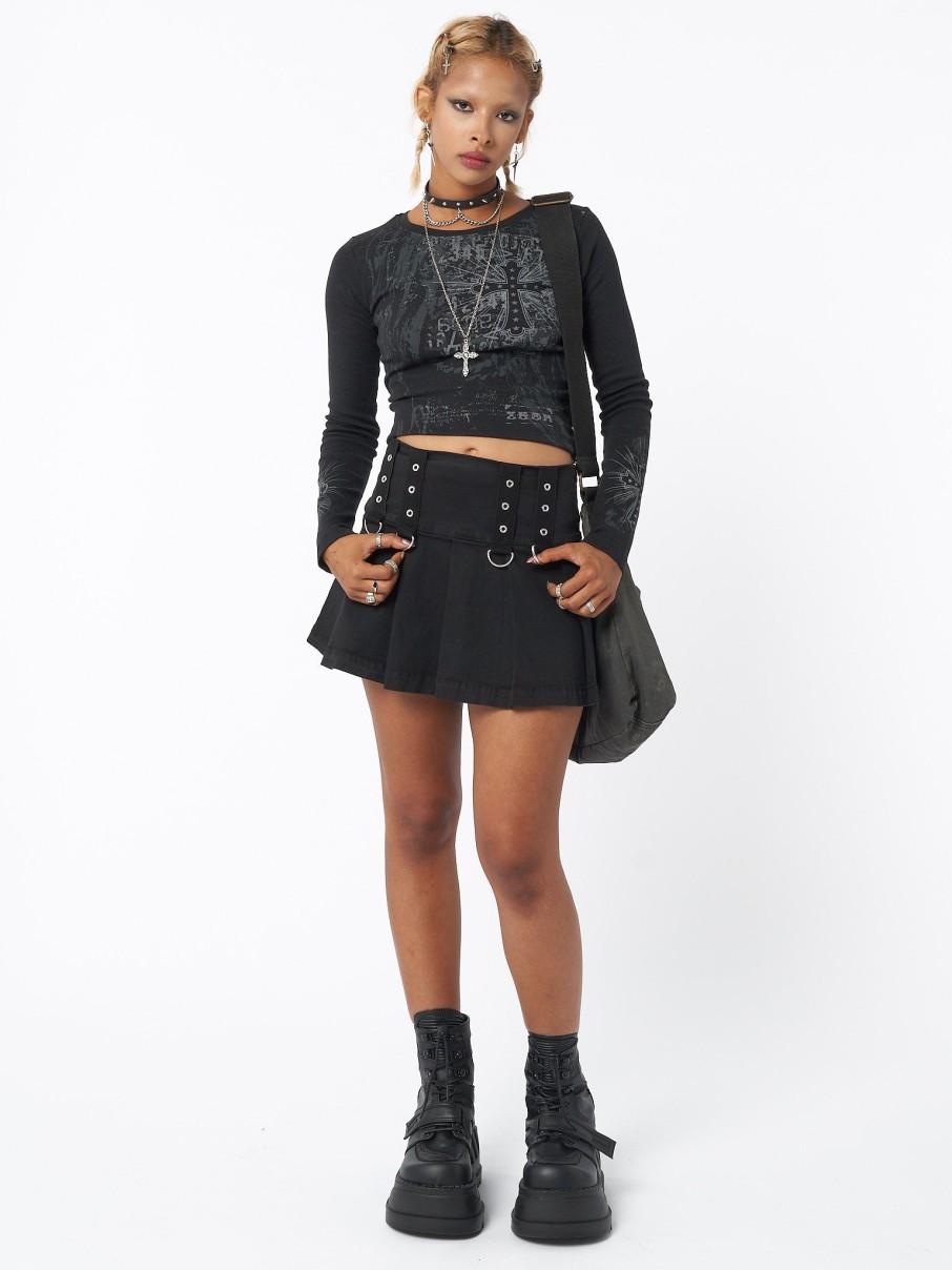 Minga London Black Rave Mini Skirt | Bottoms