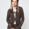 Minga London Gem Brown Distressed Knit Cardigan | Knitwear