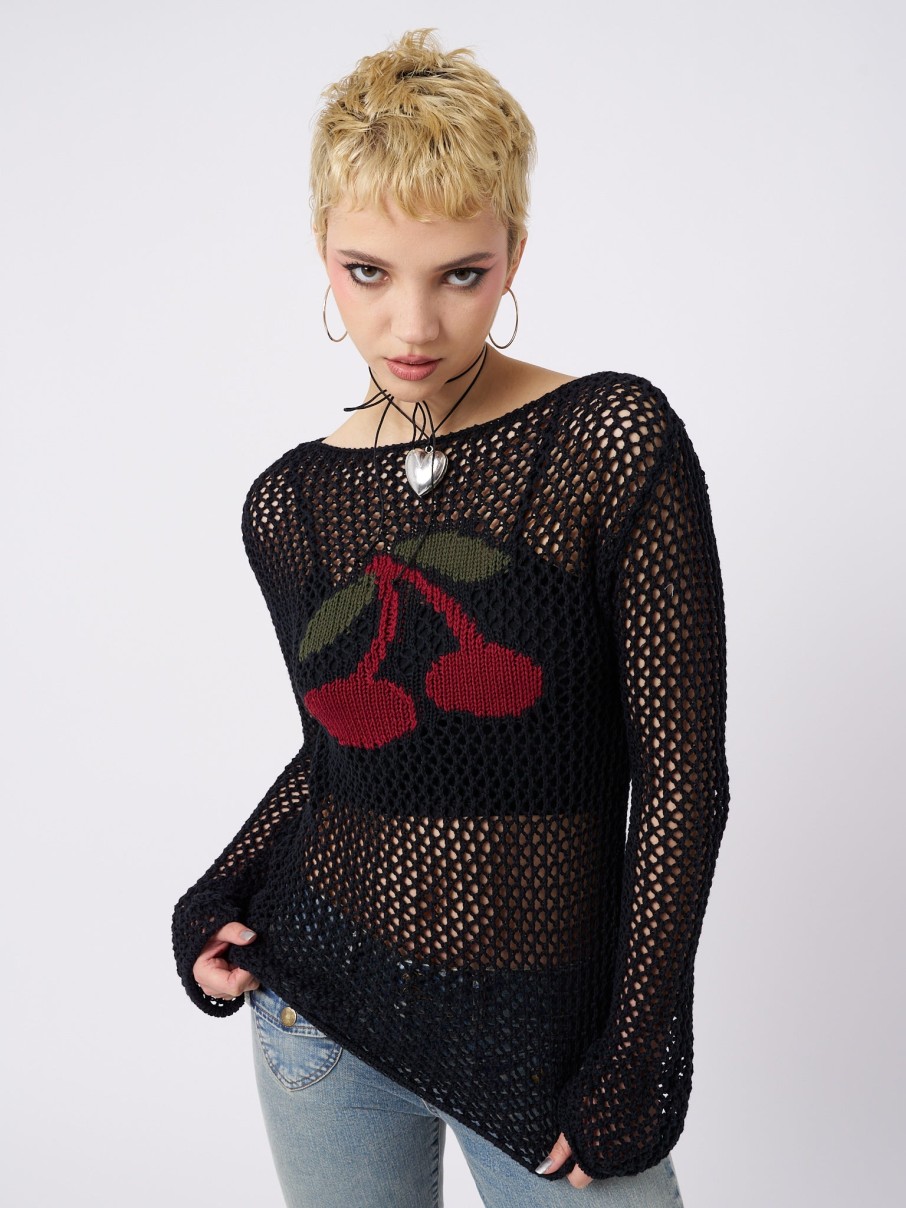 Minga London Cerise Open Knit Jumper | Sweaters & Hoodies