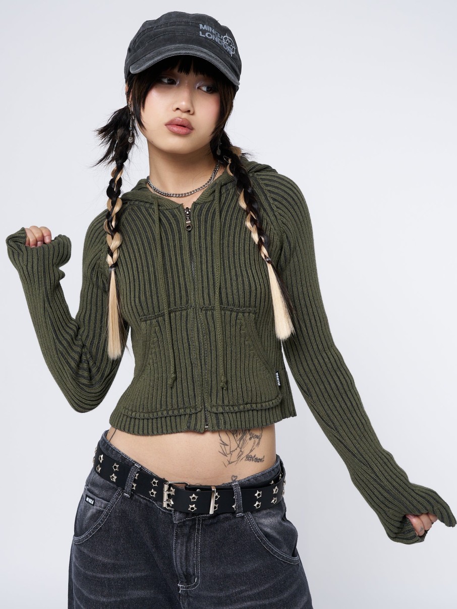 Minga London Jinx Green Cropped Zip Hoodie Cardigan | Jackets & Cardigans