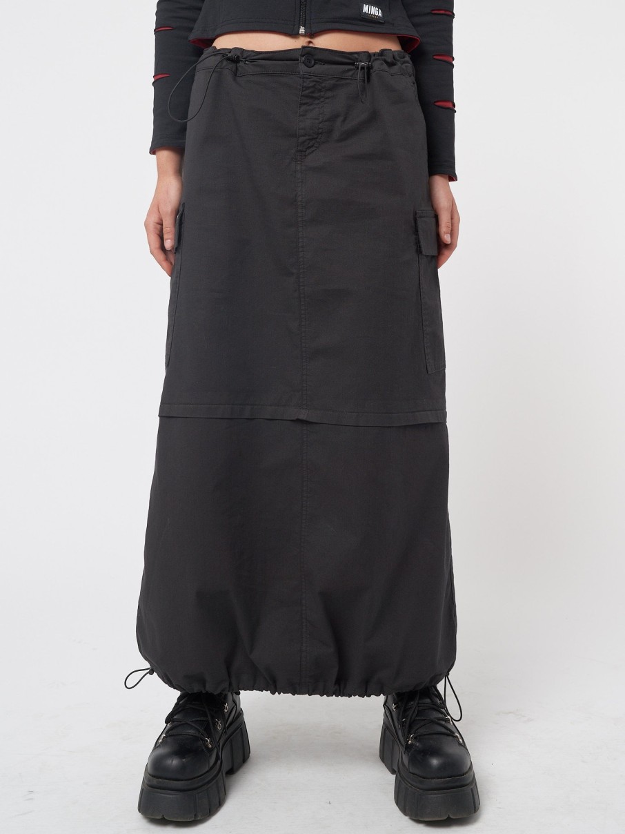 Minga London Ruby Black Maxi Tech Cargo Skirt | Bottoms