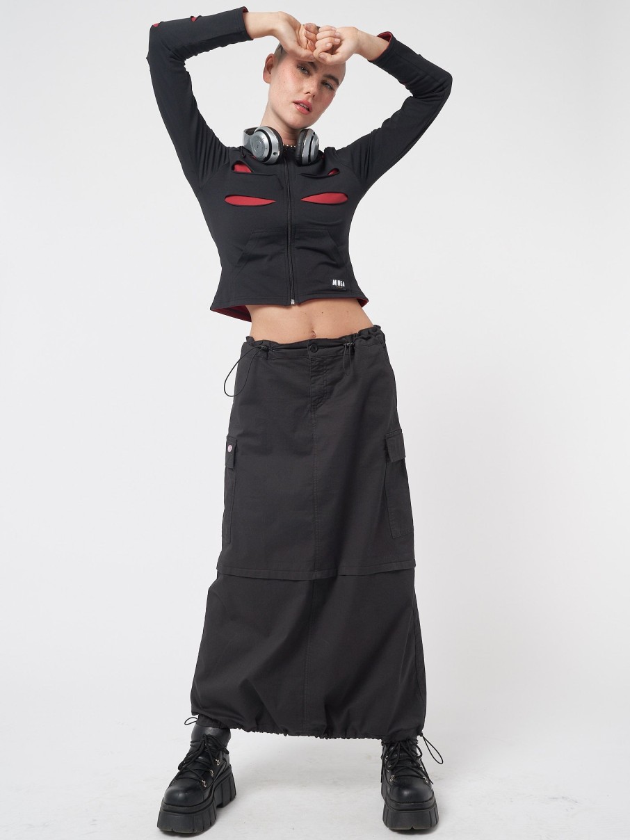 Minga London Ruby Black Maxi Tech Cargo Skirt | Bottoms