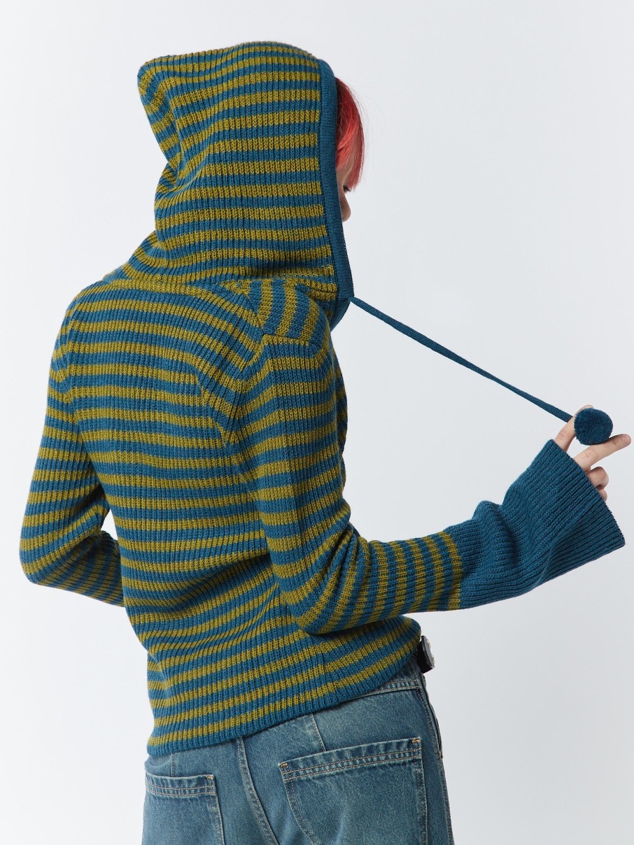 Minga London Regina Green & Blue Knitted Hoodie | Knitwear