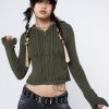 Minga London Jinx Green Cropped Zip Hoodie Cardigan | Sweaters & Hoodies