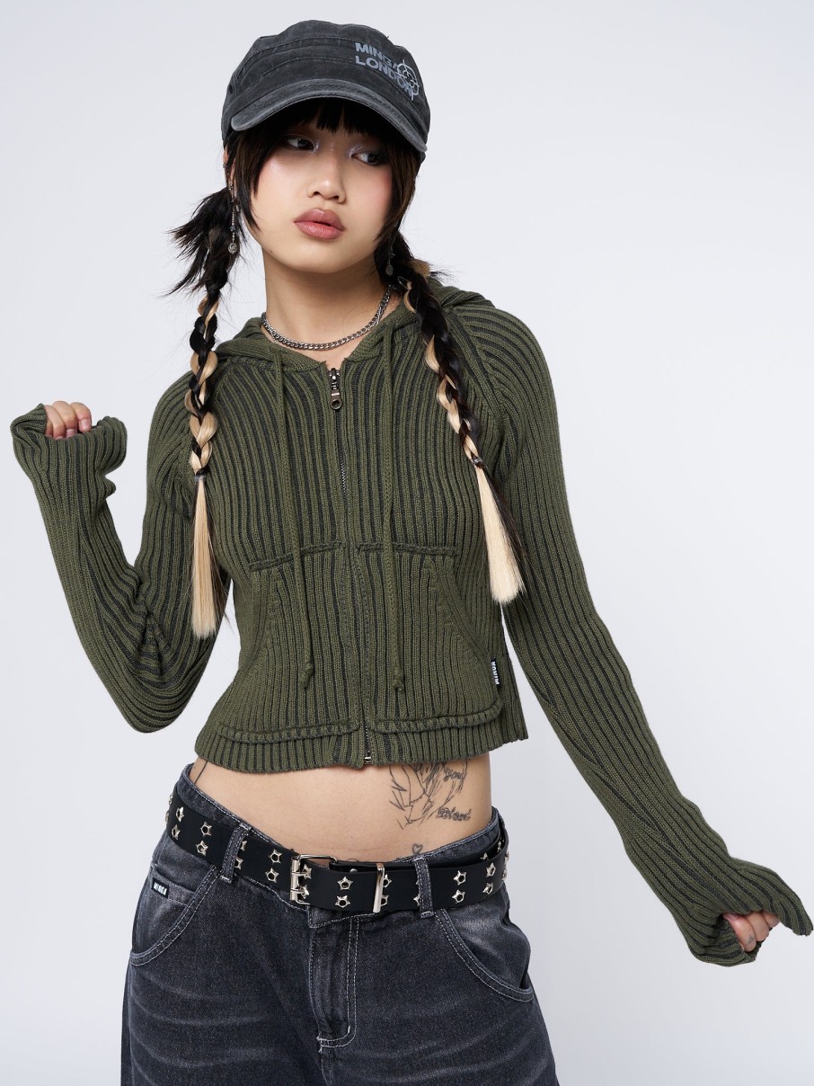 Minga London Jinx Green Cropped Zip Hoodie Cardigan | Sweaters & Hoodies