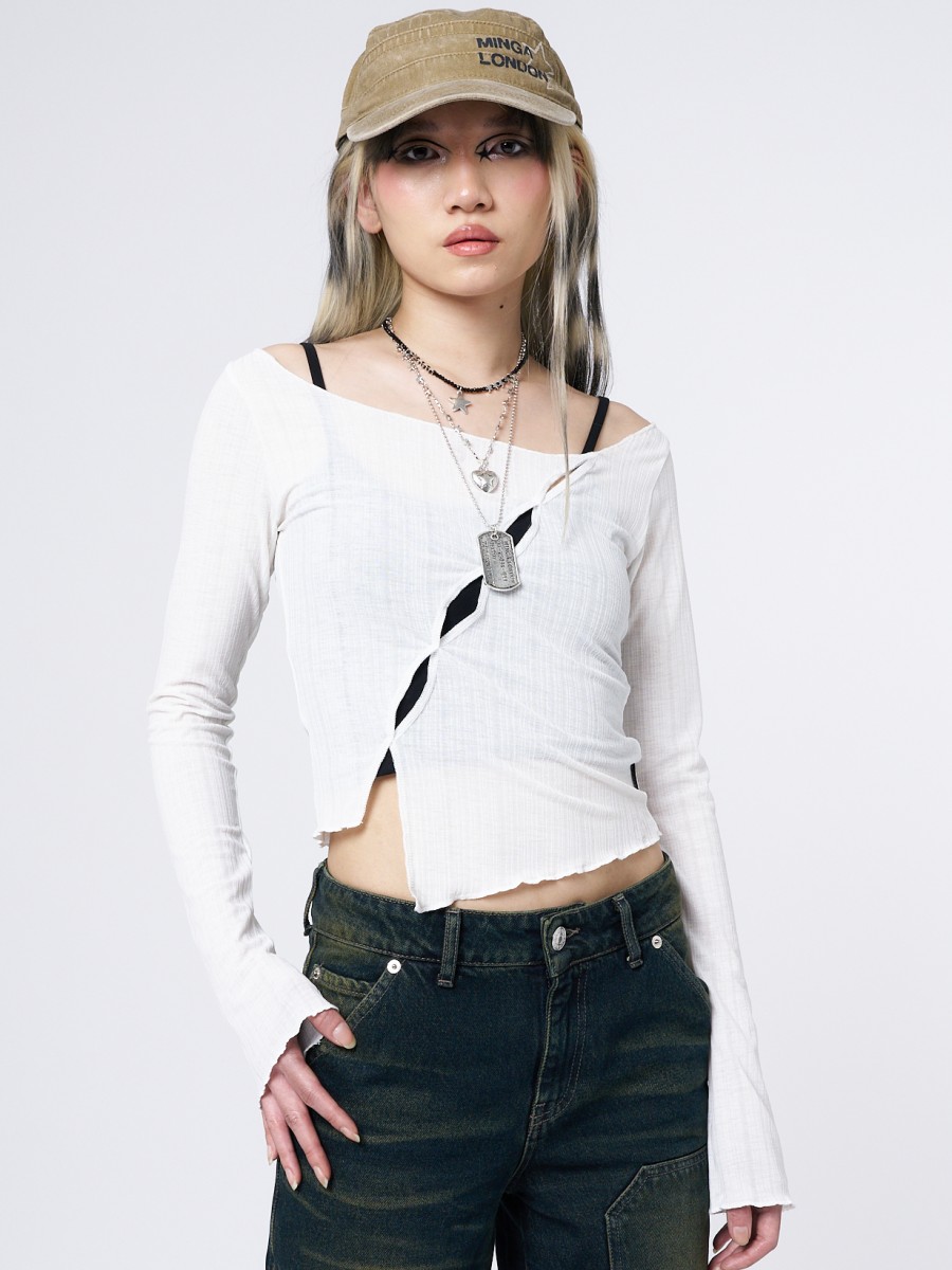 Minga London Hana White Asymmetrical Cut Out Top | Tops & T-Shirts