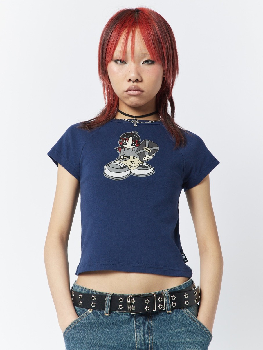 Minga London Skater Girl Graphic Blue Baby Tee | Tops & T-Shirts