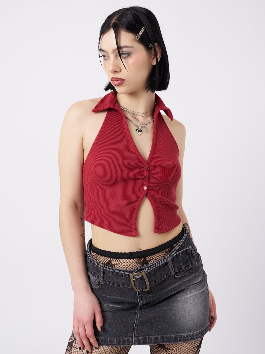 Minga London Raya Red Halter Neck Collar Top | Tops & T-Shirts