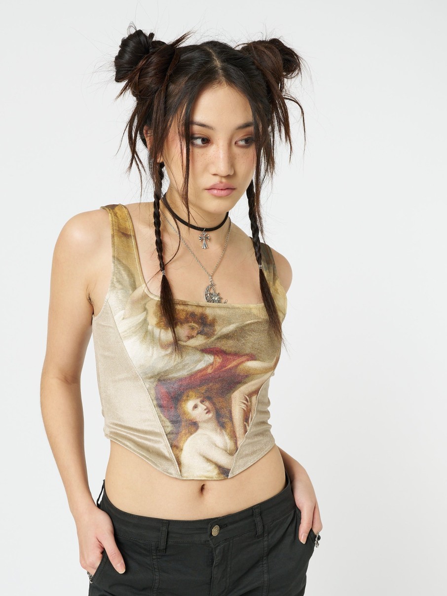 Minga London Alpine Gold Velvet Corset Crop Top | Tops & T-Shirts