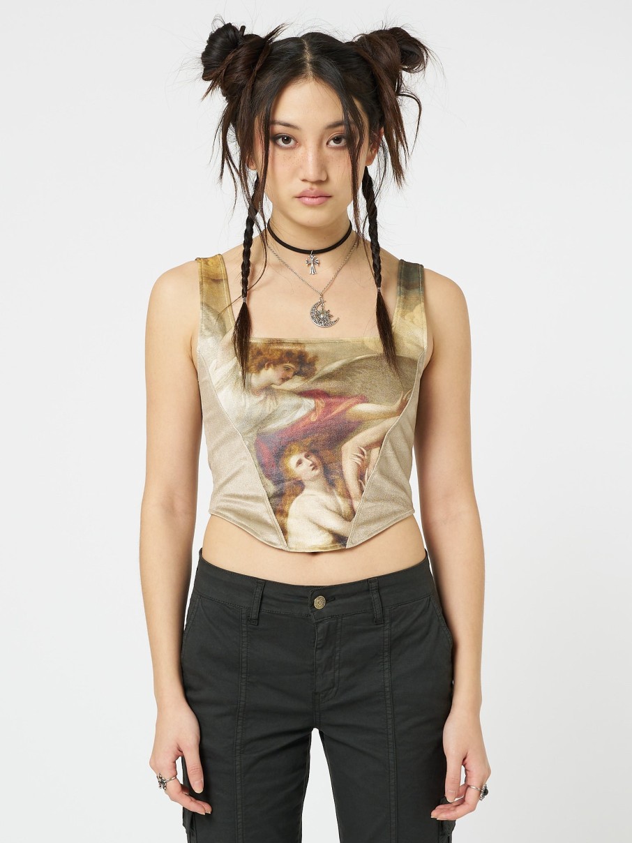 Minga London Alpine Gold Velvet Corset Crop Top | Tops & T-Shirts